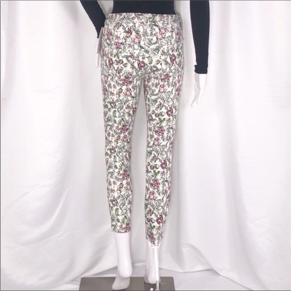 L’Agence Cream Floral Print Margot Skinny Cropped Jeans Sz25 Zip Fly ButtonClose - Picture 9 of 16